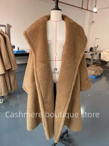 Mélanges de laine pour femmes hiver Long à capuche ours en peluche manteau femmes Camel laine manteau en vrac laine manteau femme décontracté mode chaud manteau femmes 231127