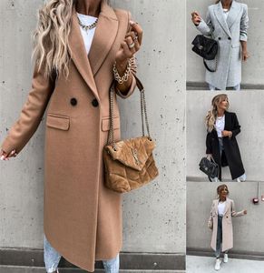 Manteau en laine coupe-vent Long et Slim pour femme, vêtements d'automne et d'hiver, veste torche à simple boutonnage, couleur unie