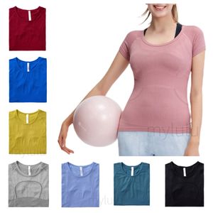 Chemise de yoga tricotée à manches courtes pour femmes, lingerie, haut de sport, T-shirt de yoga respirant à haute élasticité d'été, adapté à la course à pied, vêtements de sport à séchage rapide