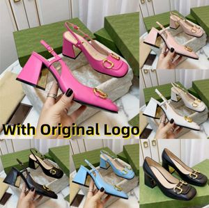 Femmes Sandales Designer Robe Chaussures Chaussures À Talons Hauts Chunky Mi-talon Slingback Pompe Avec Mors Vintage Bout Carré Mules Chaussures De Fête En Cuir De Qualité Supérieure