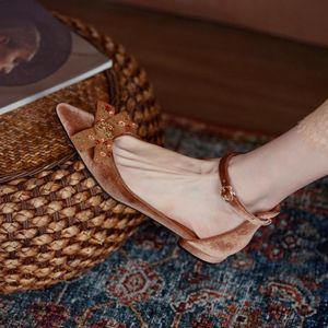 Sandalias de Mujer con lazo de franela, 22-24,5 cm, botones de Metal bordados a la moda, zapatos de verano 2021, Sandalias para Mujer