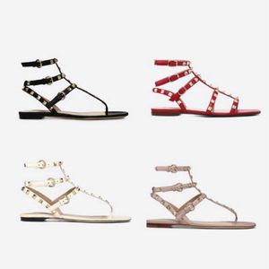 Sandalias de mujer, zapatos de tacón con tira trasera de cuero genuino, sandalias sexis con pinchos para mujer, zapatos con remaches a la moda, zapatos planos para fiesta, zapatos de boda NO352