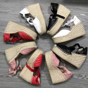 Femmes sandales ronde mode chaussures décontractées talon espadrille Wedge boîte talons pêcheur en cuir véritable fête robe de mariée chaussures avec sangle