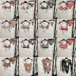 Femmes Sexy maillots de bain en dentelle maille Bikini ensemble lettre Jacquard sous-vêtements fendu maillot de bain femme sous-vêtements
