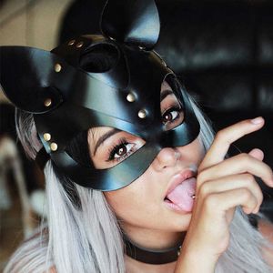 Máscara de cuero sexy para mujer Máscaras de fantasía de media cara juguetes sexuales Máscara de gato de Halloween Juego de fiesta punk Máscaras de cosplay Accesorios eróticos Q0806