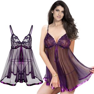 Ropa de dormir para mujer, lencería Sexy para mujer, vestido con tirantes transparentes, ropa interior bordada para mujer, bragas de encaje completo de talla grande 6XL