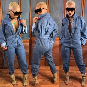 Femmes Sexy jean ample combinaison Denim bleu mode manches longues combinaisons boutons Vintage barboteuses livraison gratuite