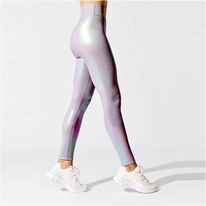 Women Shiny Sport Leggings High Rise Stretchy Fitness Gym Wears Compressive Breathable Push Up Iridescent Yoga Tights