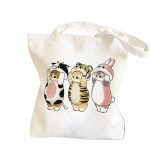 Sac de shopping en toile pour femmes, sac Kawaii imprimé Animal Kawaii, boutique Harajuku, sac de shopping pour filles, fourre-tout à bandoulière pour dame 064A #