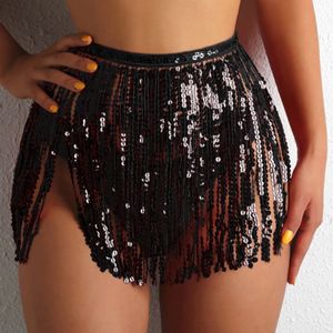 Femmes courte paillettes jupe de bain frange couvrir jupe robe de plage Bikini brillant enveloppes couverture Ups pour maillots de bain couleur unie maillot de bain 240110