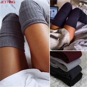 Calcetines de mujer 1 par de calcetines de punto por encima de la rodilla con adorno de volantes calcetín de invierno cálido sólido