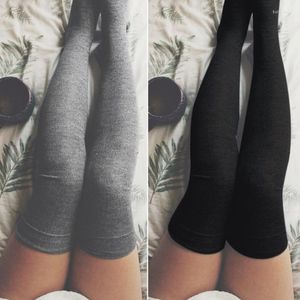 Calcetines de mujer 2023 Color sólido Algodón Muslo Alto Medias por encima de la rodilla para dama Niñas Negro Blanco Gris Calcetín largo cálido Medias sexy