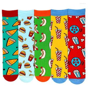 Femmes chaussettes 5 paires/paquet heureux avocat Sushi Omelette Burger pomme fruits nourriture drôle coton longue chaussette hiver femme