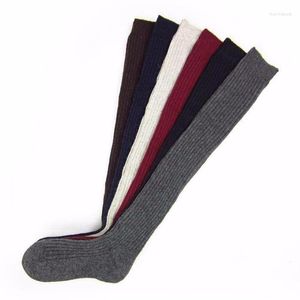 Calcetines de mujer 7 colores tejido ganchillo algodón suave medias largas invierno cálido muslo-alto mallas sólidas talla única