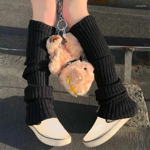 Chaussettes noires Lolita longues pour femmes, tricotées, couvre-pieds chauds, couleur unie, Leggings en laine thermique, Crochet, hiver
