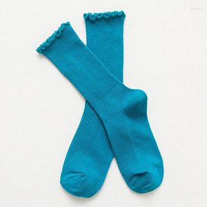 Femmes chaussettes couleur dentelle à volants coton doux dame de haute qualité printemps été mignon doux princesse filles femme confortable