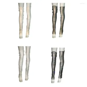 Chaussettes pour femmes Réthinestones Mesh Long Leg Sleeve Fishnet Fishnet Highs Over Knee Warmer Cover Stockss Clubwear