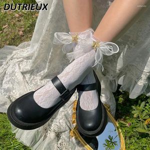 Femmes chaussettes françaises en fil romantique Bow Lace Tube Lolita Étudiant Soft Girl All-Matching Bunching Female Kawaii Stockage