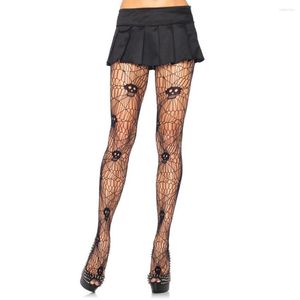 Calcetines de mujer Medias de Halloween Medias de red para Sexy Cool Hollow Out Medias Moda Skull Print Black Stocking Party Calcetines