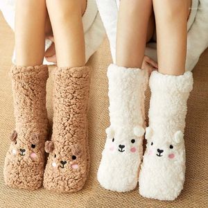 Femmes chaussettes Harajuku mignon épaissir Plus coton chaud hiver Kawaii ours bas cadeau de noël maison étage chambre drôle chaussette