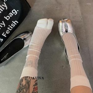 Calcetines de mujer de alta calidad, cómodos, de verano, ultrafinos, con punta abierta, de algodón, a rayas de seda dorada, de dos dedos, Harajuku japonés Tabi Sox