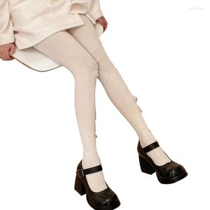 Calcetines de mujer estilo japonés otoño acanalado pantimedias opacas hechas a mano perla con cuentas flor medias enjoyadas Leggings 37JB