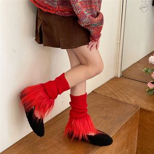 Calcetines de mujer calentadores de piernas muslo Y2k calentadores peludos altos moda Kawaii