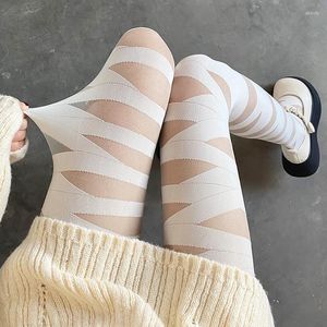 Femmes Chaussettes Lolita Cross Straps Bas Collants Y2K Bandages Esthétiques Évider Collants Blanc Noir Mince Kawaii Fille Attachée Long