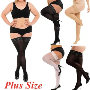Chaussettes longues en résille pour femmes, bas de grande taille antidérapants pour le dessus du genou, cuisse haute, Sexy, noir et blanc, en dentelle, collants XXXXL