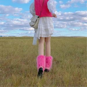 Calcetines de mujer M2EA Faux Fur Leg Warmer Boot Covers Harajuku Gothic Rose Red Furry Felpa Leggings Zapatos Puños Ropa de calle larga