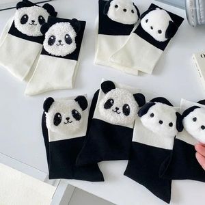 Chaussettes en peluche pour femmes, poupée drôle de dessin animé Panda chiens mignons en coton tricoté solide Kawaii JK Styles japonais noir blanc