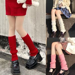 Femmes chaussettes côtelées tricotées pour solide 80s fête danse jambières chaud hiver longue botte chaussette JK manchette couverture