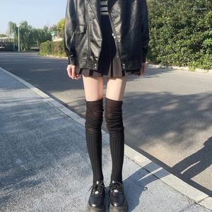 Femmes Chaussettes Étudiant Sur Le Genou Long Japonais Coréen Solide Couleur Slouch Top Côtelé Tricoté Cuisse Haute Bas