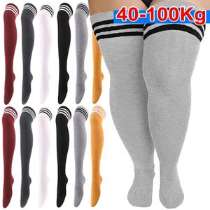 Femmes chaussettes rayé bas coton cuisse haute grande taille au-dessus du genou longues Leggings Lolita noir blanc Sexy bonneterie cuisses chaussette