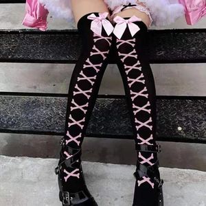 Femmes chaussettes sous-culture classique Lolita noir Goth mignon bas cuisse hauts filles japonaises gothique Punk rétro toile d'araignée crâne chauve-souris longue