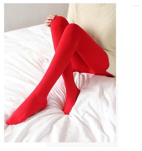 Femmes chaussettes collants thermiques femme polaire collants sexy hiver chaud solide rouge bas mince épaissir élastique velours femme leggings