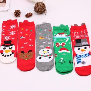 Femmes Chaussettes En Gros Rouge Vert Noël Personnage Dessin Animé Jacquard Coton Cheville Noël Pour