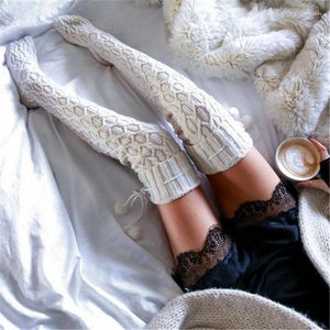 Femmes chaussettes hiver chaud tricot bas Sexy genou haut tricot bas pour dames câble longue botte cuisse-haute Leggings