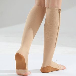 Femmes Chaussettes Zipper Compression Zip Leg Support Knee Sox Open Toe Sock Winter Warm