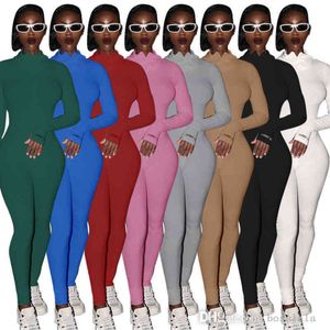 Femmes Sports Combinaisons Designer Slim Sexy Couleur Unie Broderie Lettres Zipper Manches Longues Onesies Col Haut Slim Fit Body Pantalon XS-XXL