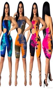 Mujeres monstruos sin tirantes Sexy Hollow Out Mompers Summer Out Shoulder One Piece Pants Tie Dye Bodysuit Fodycon Mutales Clubwear CL6973042