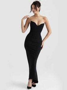 Femmes sans bretelles sirène Maxi robe tenues de fête vêtements 2022 Chic élégant Double couche noir Cocktail robe de soirée