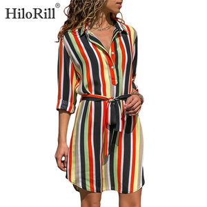 Femmes Stripe Shirt Robe Summer Print Beach es Dames Casual Lâche Manches Longues Party Robes de Fiesta 210508