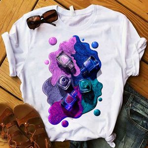 Femmes T Femmes 2021 Mode Mignon Graphique Doigt Ongle 3D Peinture D'été Top Tshirt Femme T-shirt Dames Vêtements T-shirt X0527