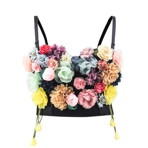 Women Tassles Colorful Flower Appliques Bralette Multicolor Floral Embroidery with Adjustable Straps and Three-Dimensional Cups Crop Top XXL