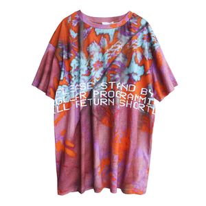 Femmes Tie Dyeing Lettre Imprimer O-Cou High Street Long Tees T-shirt coloré Femme Été B0585 210514