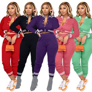 2024 Designer Femmes Survêtements En Gros Assorti Ensemble Boutons Occasionnels Pantalon Deux 2 Pièces Ensembles Sweat Costumes Baseball Veste Pantalons Tenues Automne Vêtements D'hiver 9124