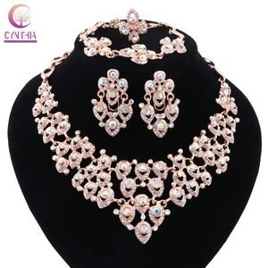 Femmes collier à la mode pour les ensembles de bijoux de mariage de fête collier de déclaration ventes exclusives avec boucles d'oreilles AB cristal brillant