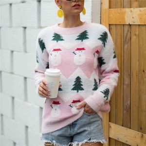 Mujeres feo suéter de Navidad de manga larga O-cuello árbol de Navidad suéter de punto Tops perezoso streetwear jersey de gran tamaño unisex y1118