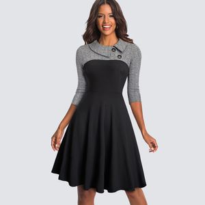 Mujeres Vintage Fit And Flare Swing Skater Work Business Office Party Casual Dress 210223